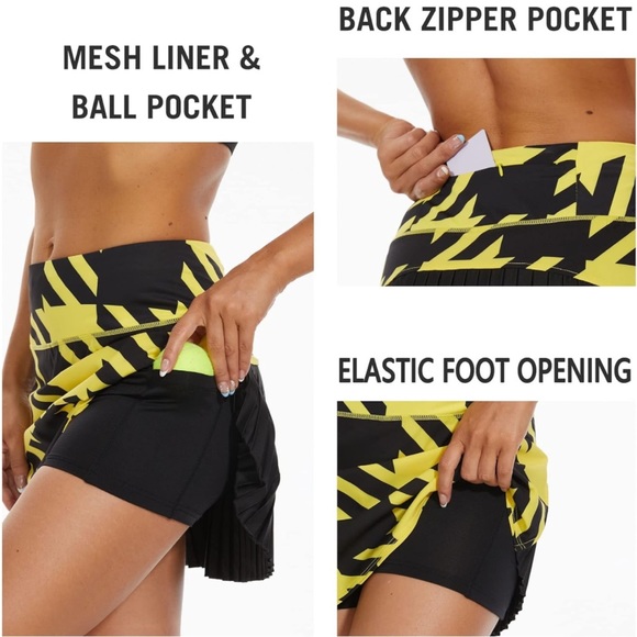 Plaid Pleated Tennis Skirt XL Yellow/Black - Picture 4 of 9